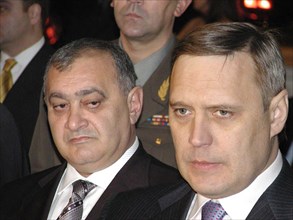Armenian prime minister andranik markarian (l) and federal security service director nikolai patrushev at the regular conference of chiefs of national security services of the cis countries opened on ...