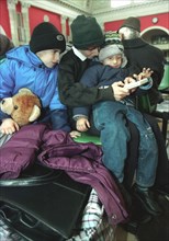 Belarus, november 12 2002: chechen children are among more than 300 natives of chechnya -- russian citizens -- that have amassed near the brest customs post, seeking to leave russia, polish border gua...