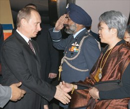New delhi, india december 3 2002: president putin arrives at new delhi airport at the start of his state visit to india.