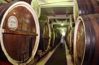 Ararat' cognac factory in yerevan, barrels of cognac in storage, 2000.