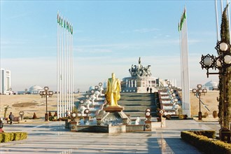 Turkmenistan, 2000: the square of ten years of independence in ashkabad.