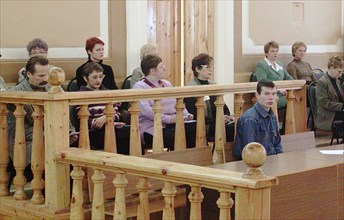 The first jury trial held in the nizhni novgorod regional court, yevgeny grigorov (front) stood charges of robbery and an attempted murder, the case was considered by the jury on his own request, nizh...