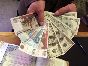 Barnaul, russia, february 18, 2001, a great number of forged banknotes were found by the law enforcement bodies in the altay territory this year    .