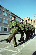 Chita region, russia, march 5 2003, marching drill (in pic) of students of border-crossing-points controllers school, the majority of the students are women, they must master small arms, cars and samp...