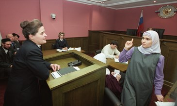 Moscow, russia, march 5 2003, expert irina bychenkova (l) and a declarant zulfiya fatkhulina (r) pictured talking as the russian supreme court has turned down a complaint on wednesday lodged by severe...