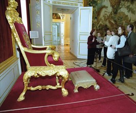 The throne hall of the gatchina palace (in picture) a favourite palace of the russian emperors will be opened for visitors to the summer season after the reconstruction.