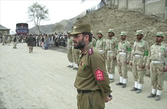 Afghanistan, march 17 2003, lieutenant-colonel dagarman khazratgul (in pic) and his subordinates keep the order at tourkham border crossing point, thousands of people cross daily the border between af...