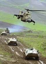 Tactical exercises of russian batallion of collective fast reaction forces, tajikistan, april 4, 2002, a moment (in pic) of the tactical exercises of russian batallion of collective fast reaction forc...