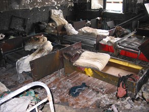 Makhachkala, russia, april 10, 2003 , picture shows the site of accident happened in a boarding school for deaf and dumb children that was ablazed on thursday, 28 people were killed in the accident an...
