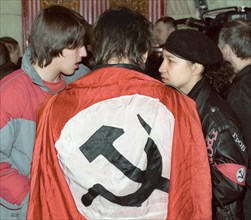 Moscow, russia, april 28, 2003, picture shows delegates of the all-russia constituent congress of the national bolshevik party that was opened on monday in the 'ulan-bator' cinema with the participati...