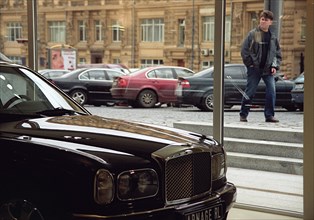 Moscow,russia, june 17, 2003, picture shows the 'bentley' car show room in the okhotny ryad in downtown moscow , according to the cost of living survey made by the mercer human resource consulting the...