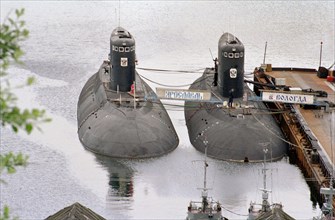 Yaroslavl' and 'vologda' submarines of submarine brigade of kola peninsula flotilla (northern fleet) on the eve of navy's day and the 70th anniversary of the brigade, murmansk region, russia, july 24,...