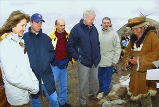 Roman abramovich, governor of chukotka region (2nd from left), visit of iceland president ragnar grimsson to chukotka, russia, august 22, 2003.