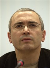 Head of the yukos oil company mikhail khodorkovsky pictured at press conference as the company reported on year results for the second quarter and first half of 2003 today, monday, october 20, 2003.