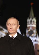President vladimir putin in red square before his traditional new year address to the people of russia in the kremlin on december 31, 2003.