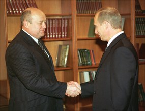 President of russia vladimir putin (r) named mikhail fradkov (l) as the new prime minister of russia, moscow, russia,march 1 2004.