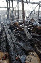 April 2004: aftermath of devastating fire at central manezh exhibition hall, moscow, russia.
