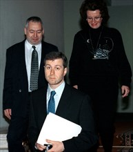 Duma deputies go to a boardroom, front, center: duma deputy roman abramovich, moscow, russia, may 2000.