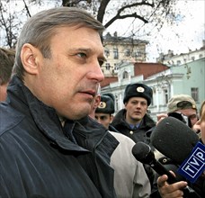 Chairman of the public political movement 'people's democratic union' mikhail kasyanov seen during the 'march of those who disagree' staged by the russian opposition, april 16, 2007, moscow, russia.