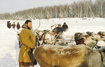 On the day of the annual reindeer relay races in khanty-mansiysk, siberia, march 2000.
