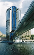 Bagraton bridge leading to 'tower 2000' of the new international business center in moscow, june 2000.