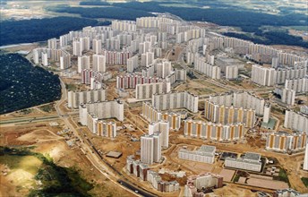 Aerial view of mitino, a newly built residential district of moscow, russia, 2000.