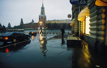 Red square on a rainy evening, moscow, russia, 2002.