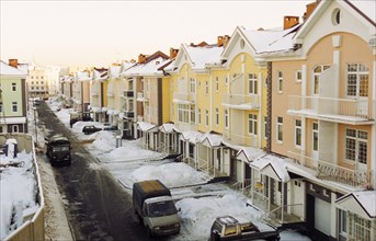 A newly built residential district of moscow called kurkino which consists of apartments and single-family townhouses, russia, february 2003.