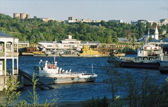 Port at cheoksary on the upper volga river, chuvashia, russia.