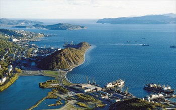 The port city of petropavlovsk - kamchasky in kamchatka, siberia, russia.