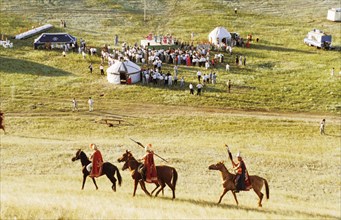 A festival held on the kalmyk steppe in honor of the participants of the world chess championships, republic of kalmykia, russia, july 1996.