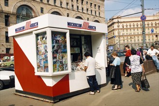 A newsstand in lubyanka square, moscow, 1990s.