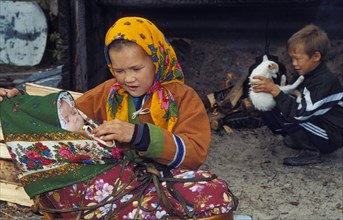 Children of a family of the khanty ethnic group in tyumen, siberia, russia.