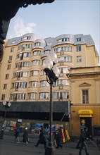 A newly built residential apartment building on arbat street in moscow, russia, 1997.