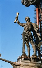A new monument to peter the great, by sculptor zurab tsereteli, on the krymskaya embankment in moscow, russia, 1997.