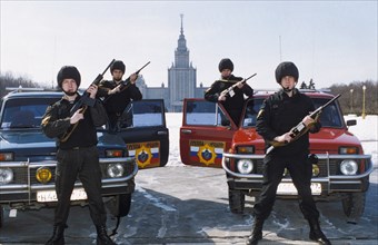 Employees of the rodon group, a private armed security guard company, moscow, russia, 2002.