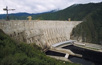 He sayano-shushenskaya dam and hydroelectric power station on the yenisey river in the republic of khakassia, russia, at full capacity, it's the world's biggest power generator.