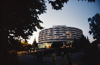 The olympiskaya hotel at the dagomys tourist complex in sochi in the evening, krasnodar region, russia.
