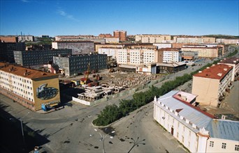 Port city of dudinka, the administrative center of the taimyr autonomous district (now part of krasnoyarsk krai), russia.