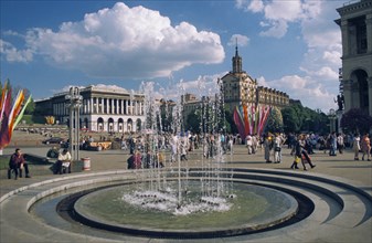 A fountain in independence square in kiev, ukraine, september 1997.