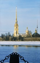 St, peter & paul cathedral in st, peter & paul fortress on the neva river in winter, st, petersburg, russia.