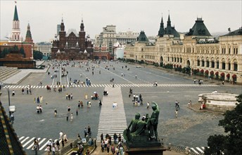 Red square in moscow, russia, gum is on the right.
