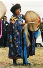 Nadezhda stepanova, the leader of the buryat shamans, buryatia, siberia, russia, 1999.