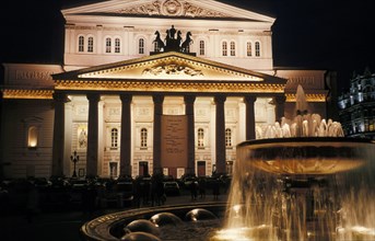 The bolshoi theater in moscow at night, oct, 1999.