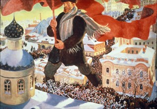The bolshevik' painting by b, m, kustodiev, 1920, representation of the russian revolution of 1917.