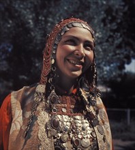 A girl in traditional bashkir costume, 1990s.