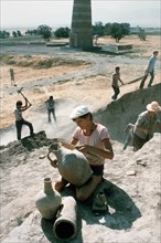 Excavation of the ancient town of burana and it's tower in kirghizia, 1984.