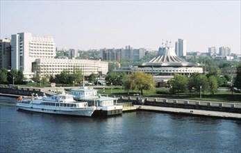A boat on the dnieper river in dnepopetrovsk, ukraine.
