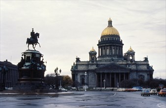 St, isaac's cathedral with a monument to emperor nicholas i, st, petersburg, russia, 1990s.