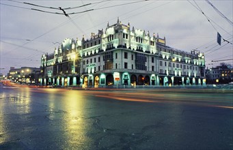 Hotel metropol in moscow, russia in the evening.